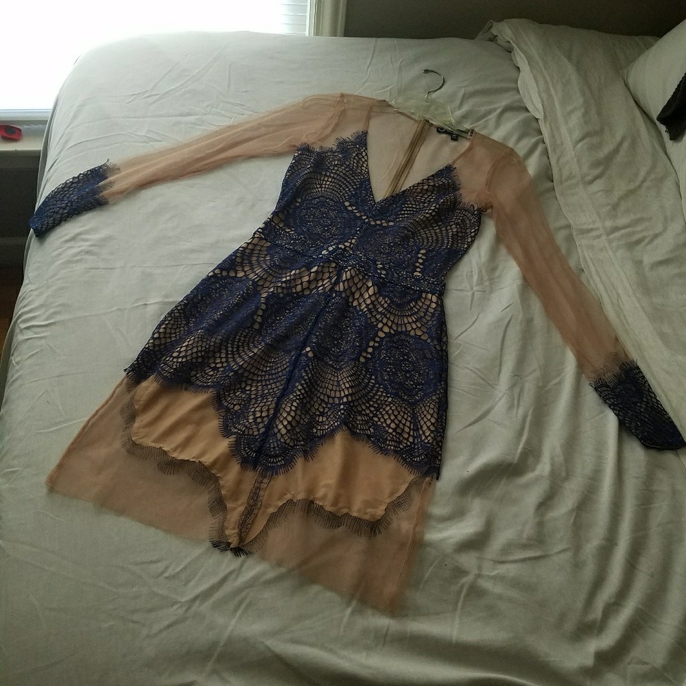 For Love & Lemons Mini Dress Cobalt Blue Lace